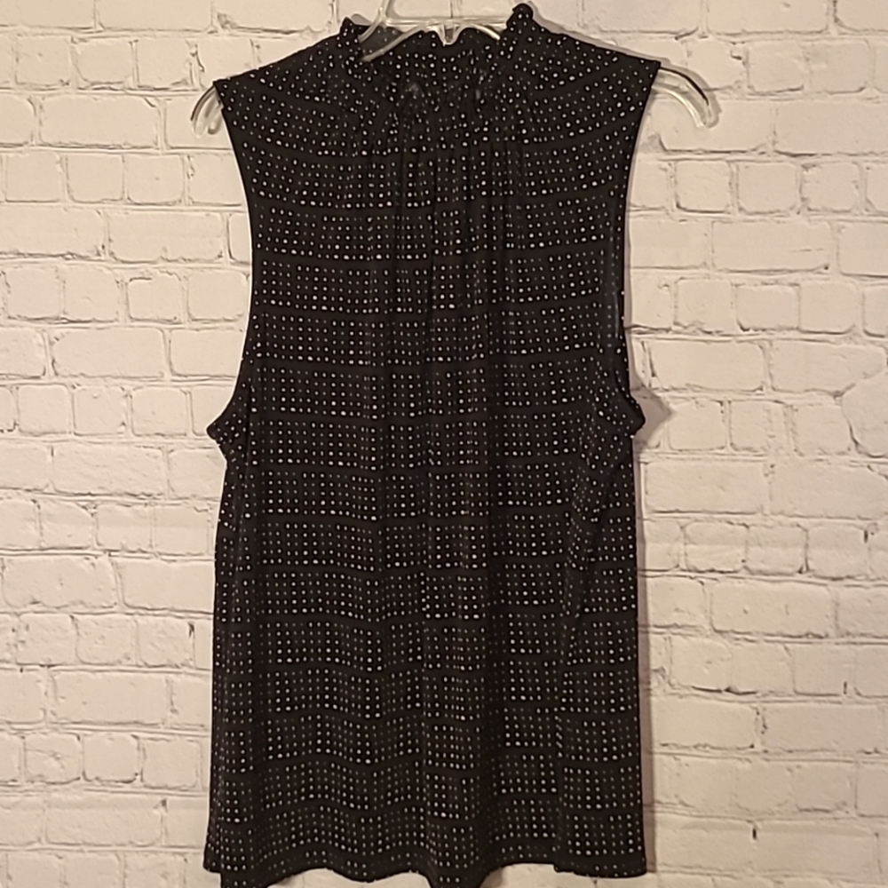 NEW size XL Navy White Micro Dot Sleeveless Banana Republic Mock Neck Blouse
